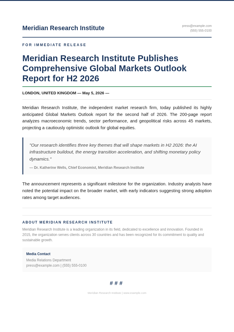 Investment Research Press Release
